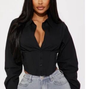 Fashion Nova Black Button-Down Shirt